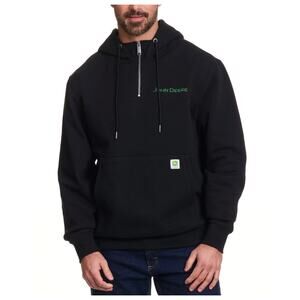 NWT John Deere Men's Quarter Zip Hoodie Heavyweight Cotton Pullover Black Sz L